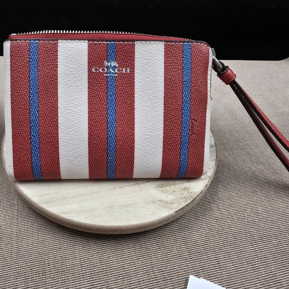 Coach Red and Blue Striped Wristlet NWT - Picture 3 of 7
